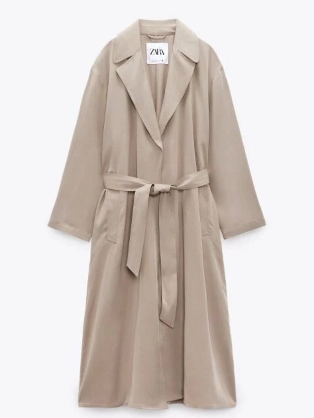 Zara Technical Trench Coat with Belt Beige Grey Size XS